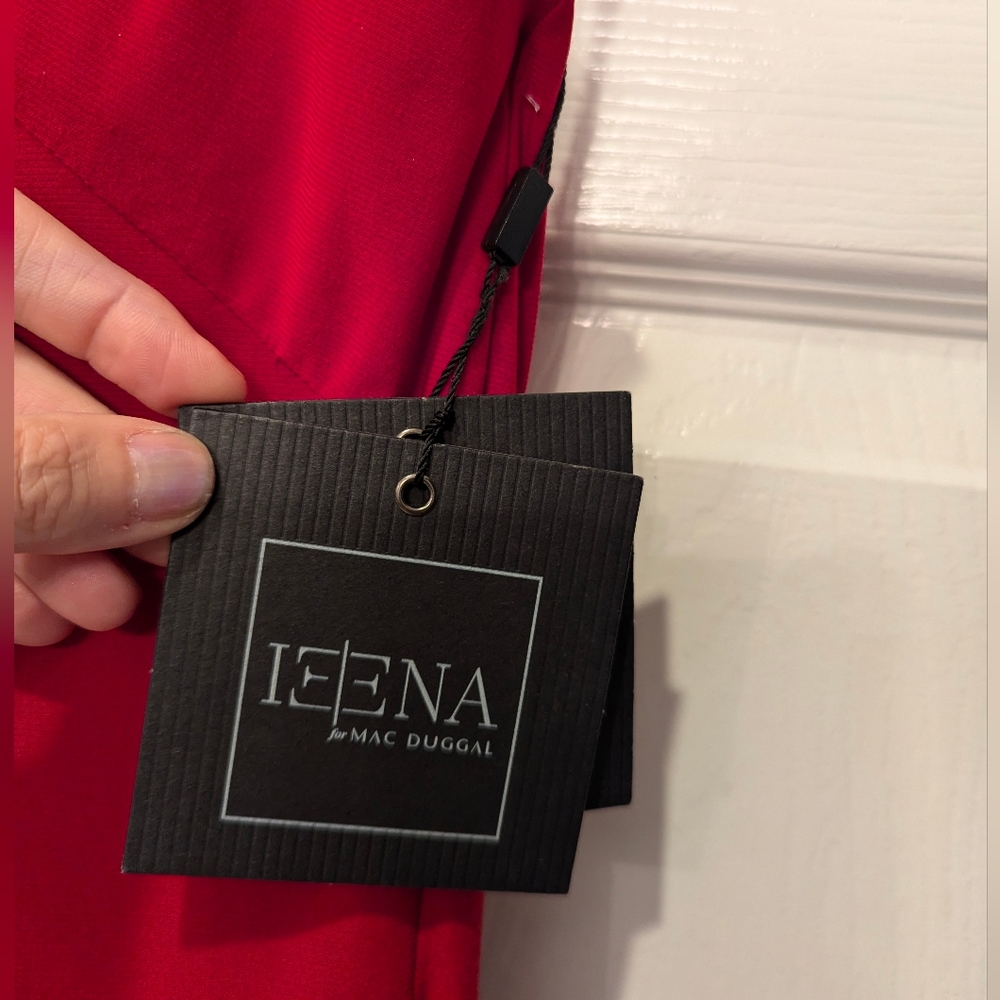 NWT Ieena For Mac Duggal Red Halter high slit long maxi dress rhinestone gown 8 - Picture 9 of 16